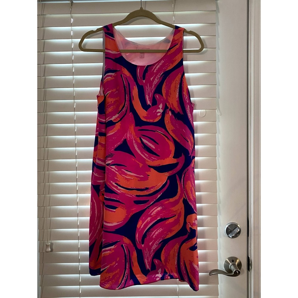 Lilly Pulitzer Jackie Silk Dress in Color Bomber Blue Plume Bloom - Size L - GUC